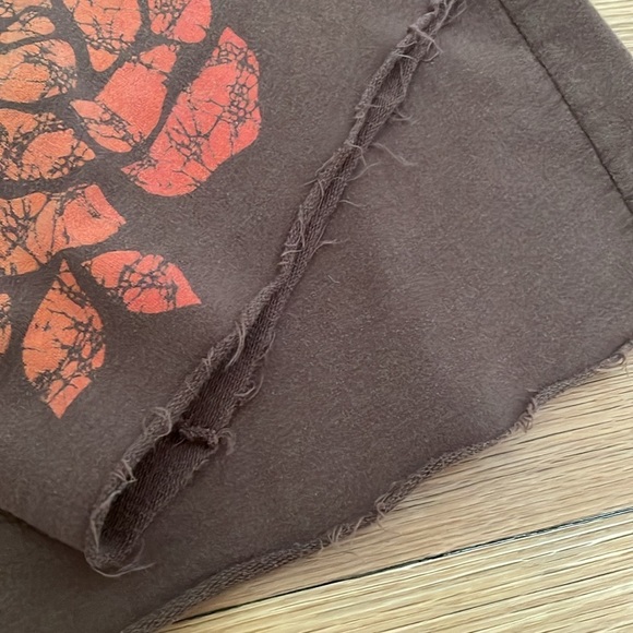 Wide Leg Crop Pants Terry Knit Brown Orange Flower Women M Pull-On Style - Picture 5 of 5